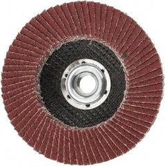 3M - 80 Grit, 4-1/2" Disc Diam, 5/8-11 Center Hole, Type 27 Ceramic Flap Disc - 13,300 Max RPM, Cloth Backing, Arbor Attaching System, Coated - Apex Tool & Supply