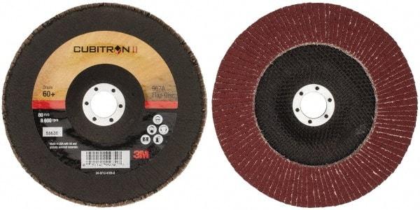 3M - 60 Grit, 7" Disc Diam, 7/8" Center Hole, Type 29 Ceramic Flap Disc - 13,300 Max RPM, Cloth Backing, Arbor Attaching System, Coated - Apex Tool & Supply