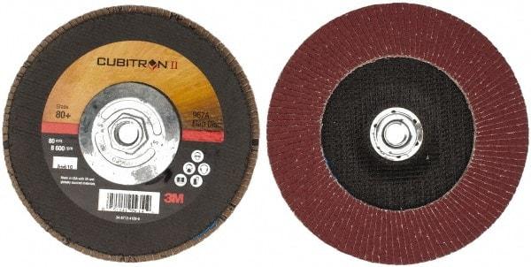 3M - 80 Grit, 7" Disc Diam, 5/8-11 Center Hole, Type 27 Ceramic Flap Disc - 13,300 Max RPM, Cloth Backing, Arbor Attaching System, Coated - Apex Tool & Supply