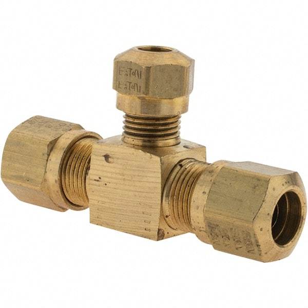 Eaton - 3/8 x 1/4" OD, Brass Union Tee - Comp x Comp x Comp Ends - Apex Tool & Supply