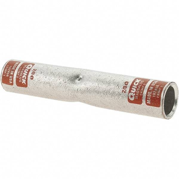 Made in USA - 2/0 AWG Compatible, Noninsulated, Crimp-On Butt Splice Terminal - 2 Wire Entries, Copper Contacts, Tin Contact Plating - Apex Tool & Supply