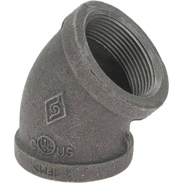 Value Collection - Size 1-1/2", Class 150, Malleable Iron Black Pipe 45° Elbow - 150 psi, Threaded End Connection - Apex Tool & Supply