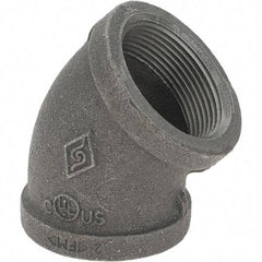 Value Collection - Size 1-1/2", Class 150, Malleable Iron Black Pipe 45° Elbow - 150 psi, Threaded End Connection - Apex Tool & Supply