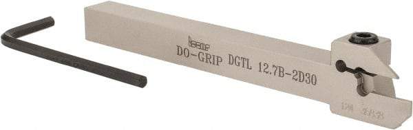 Iscar - 0.591" Max Depth of Cut, 0.075" Min Groove Width, 5-1/2" OAL, Left Hand Indexable Grooving Cutoff Toolholder - 1/2" Shank Height x 1/2" Shank Width, DG. 1../DG. 2.. Insert Style, DGT Toolholder Style, Series Do Grip - Apex Tool & Supply