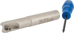 Iscar - 3/4" Cut Diam, 0.394" Max Depth of Cut, 3/4" Shank Diam, 4-3/4" OAL, Indexable Square Shoulder End Mill - AP..1003.., HM90 AP..1003.. Inserts, Weldon Shank, 90° Lead Angle, Series Heli2000 - Apex Tool & Supply
