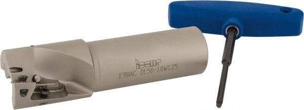 Iscar - 1-1/2" Cut Diam, 1.03" Max Depth of Cut, 1-1/4" Shank Diam, 5" OAL, Indexable Square Shoulder End Mill - AD.T 1505.., XPMT 1004 Inserts, Weldon Shank, 90° Lead Angle, Series Helimill - Apex Tool & Supply