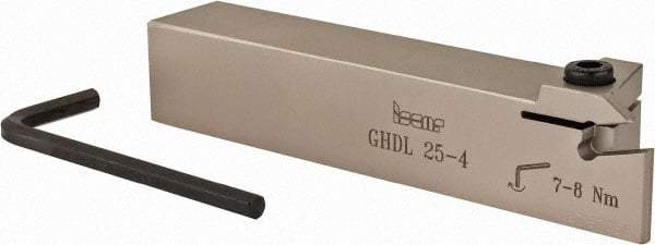 Iscar - GHD, External, Left Hand, 10mm Max Depth of Cut, 4 to 5mm Groove Width, Indexable Grooving Tool Holder - GI.. Insert Compatibility, 25mm Shank Height, 25mm Shank Width, 135mm OAL - Apex Tool & Supply