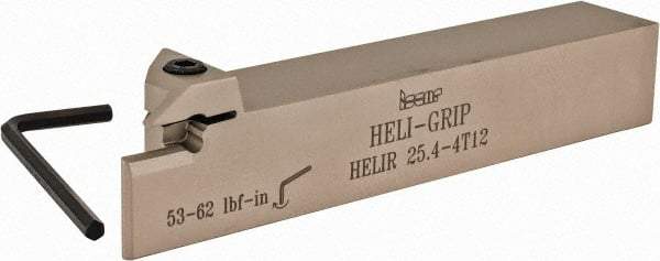 Iscar - External Thread, 0.47" Max Depth of Cut, 0.157" Min Groove Width, 6" OAL, Right Hand Indexable Grooving Cutoff Toolholder - 0.126 Seat Size, 1" Shank Height x 1" Shank Width, DG../GRIP/HGN 300. Insert Style, HELI Toolholder Style, Series Heli-Grip - Apex Tool & Supply