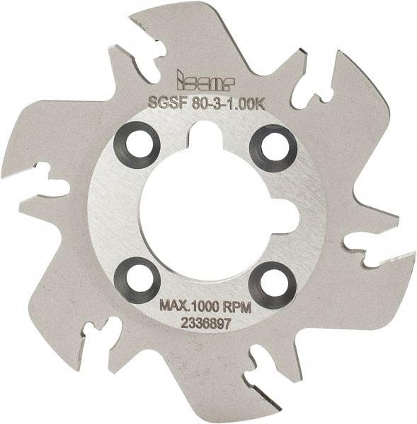 Iscar - Arbor Hole Connection, 3/32" Cutting Width, 0.63" Depth of Cut, 3.15" Cutter Diam, 1" Hole Diam, 6 Tooth Indexable Slotting Cutter - SGSF Toolholder, GSFN, GSFU Insert - Apex Tool & Supply
