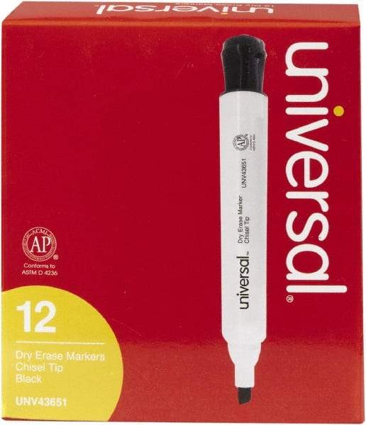 UNIVERSAL - Black, Chisel Tip, Dozen Dry Erase Markers - For Use with Dry Erase Marker Boards - Apex Tool & Supply