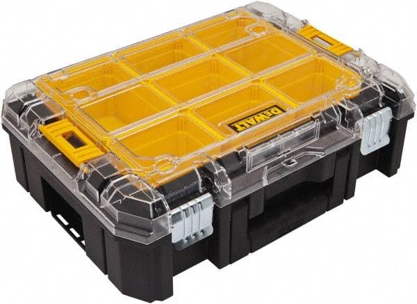 DeWALT - 7 Compartment Tool Organizer - 12-61/64" Wide x 17-5/32" Deep x 5-21/32" High, Structural Foam, Black/Yellow with Clear - Apex Tool & Supply