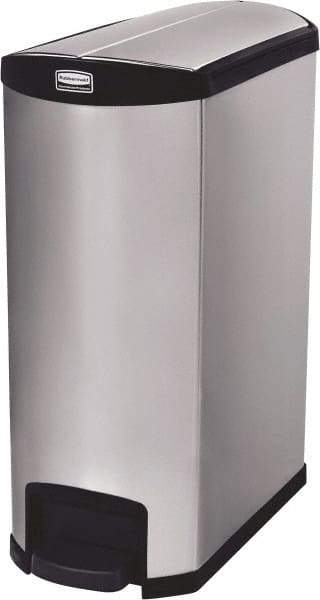 Rubbermaid - 24 Gal Rectangle Unlabeled Trash Can - 32.84" High x 27-1/8" Long, Chrome, Black, Metal - Apex Tool & Supply