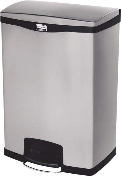 Rubbermaid - 24 Gal Rectangle Unlabeled Trash Can - 31.83" High x 21-3/4" Long, Chrome, Black, Metal - Apex Tool & Supply