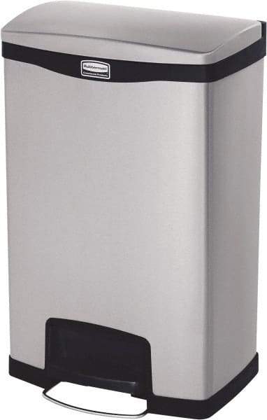 Rubbermaid - 13 Gal Rectangle Unlabeled Trash Can - 28.66" High x 18-1/8" Long, Chrome, Black, Metal - Apex Tool & Supply