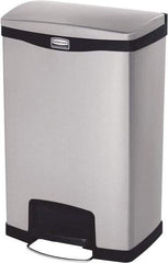 Rubbermaid - 13 Gal Rectangle Unlabeled Trash Can - 28.66" High x 18-1/8" Long, Chrome, Black, Metal - Apex Tool & Supply