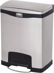 Rubbermaid - 8 Gal Rectangle Unlabeled Trash Can - 21.86" High x 16-7/8" Long, Chrome, Black, Metal - Apex Tool & Supply