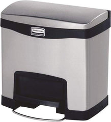 Rubbermaid - 4 Gal Rectangle Unlabeled Trash Can - 15.73" High x 15-1/2" Long, Chrome, Black, Metal - Apex Tool & Supply