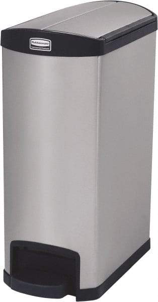 Rubbermaid - 13 Gal Rectangle Unlabeled Trash Can - 28.85" High x 22-5/8" Long, Chrome, Black, Metal - Apex Tool & Supply