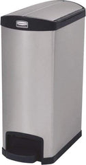 Rubbermaid - 13 Gal Rectangle Unlabeled Trash Can - 28.85" High x 22-5/8" Long, Chrome, Black, Metal - Apex Tool & Supply