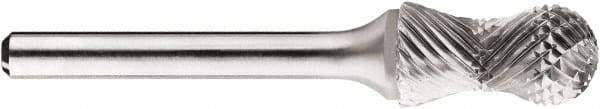 SGS Pro - 1/2" Cut Diam, 1/4" Shank Diam, Cylinder with Radius Head Double Cut Burr - Carbide, Radius End, 1" LOC, 1" OAL - Apex Tool & Supply