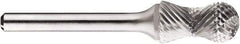 SGS Pro - 1/2" Cut Diam, 1/4" Shank Diam, Cylinder with Radius Head Double Cut Burr - Carbide, Radius End, 1" LOC, 1" OAL - Apex Tool & Supply