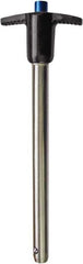 Monroe Engineering Products - 7/16" Pin Diam, 3" Usable Length, T Handle Quick Release Pin - 87mm OAL, 440C Stainless Steel Ball, Aluminum Handle - Apex Tool & Supply