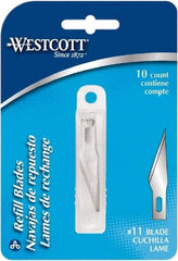 Westcott - 10 Piece Stainless Steel Hobby Blade - 57mm OAL, 0.984" Blade Length, 0.02" Blade Thickness - Apex Tool & Supply