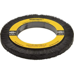 Brush Research Mfg. - 5-29/32" OD, 3-1/4" Arbor Hole, Crimped Abrasive Nylon Wheel Brush - 0.394" Face Width, 3/4" Trim Length, 3,600 RPM - Apex Tool & Supply