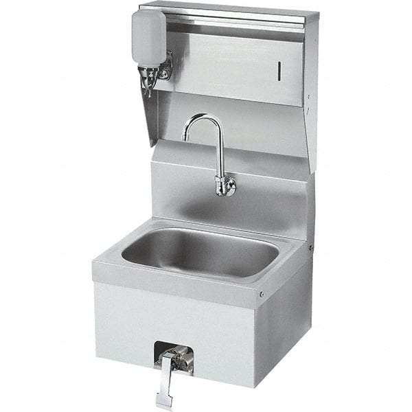 Krowne - 10" Long x 14" Wide Inside, 1 Compartment, Grade 304 Stainless Steel Hand Sink with Knee Valve - 20 Gauge, 24" Long x 16" Wide x 15" High Outside, 6" Deep - Apex Tool & Supply