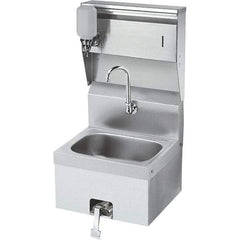 Krowne - 10" Long x 14" Wide Inside, 1 Compartment, Grade 304 Stainless Steel Hand Sink with Knee Valve - 20 Gauge, 24" Long x 16" Wide x 15" High Outside, 6" Deep - Apex Tool & Supply