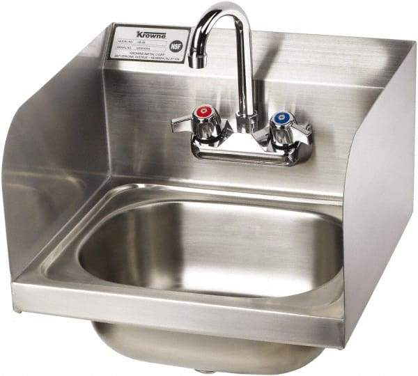 Krowne - 14" Long x 10" Wide Inside, 1 Compartment, Grade 304 Stainless Steel Hand Sink with Side Support - 20 Gauge, 14" Long x 16" Wide x 15" High Outside, 6" Deep - Apex Tool & Supply