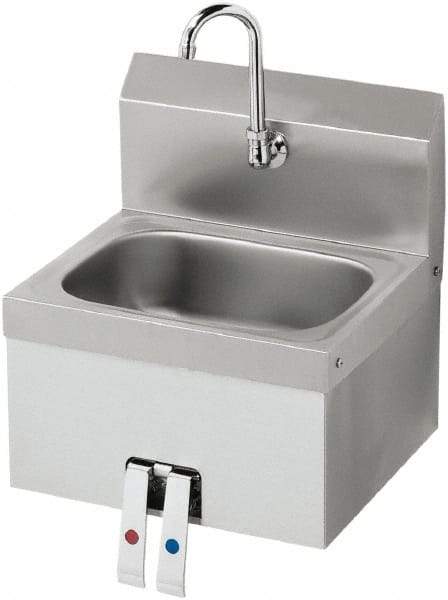 Krowne - 10" Long x 14" Wide Inside, 1 Compartment, Grade 304 Stainless Steel Hand Sink with Knee Valve - 20 Gauge, 15" Long x 16" Wide x 19" High Outside, 6" Deep - Apex Tool & Supply
