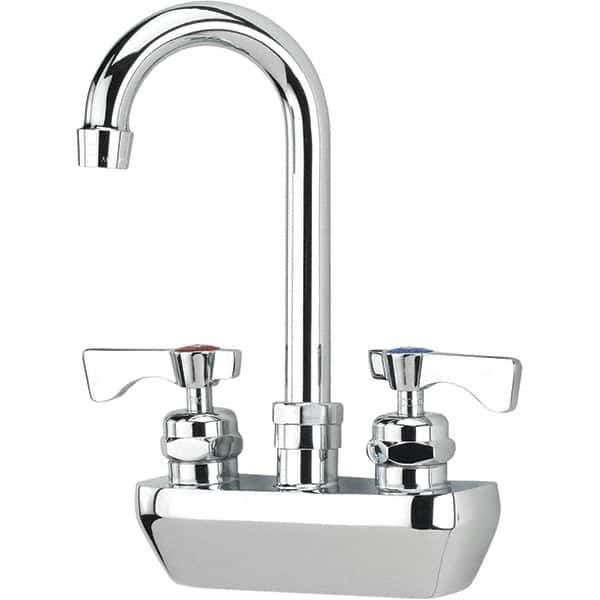 Krowne - Wall Mount, High Arc Service Sink Faucet - Two Handle, Color Coded, Blade Handle, Gooseneck Spout and Nozzle, No Drain - Apex Tool & Supply