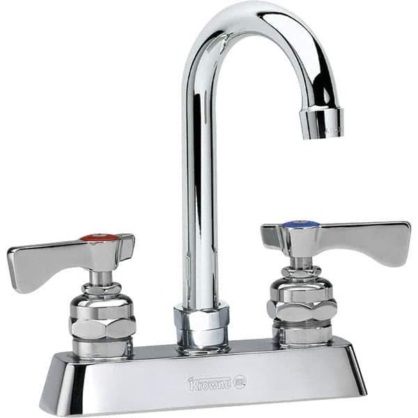Krowne - Deck Mount, High Arc Deck Mount Faucet - Two Handle, Color Coded, Blade Handle, Gooseneck Spout and Nozzle, No Drain - Apex Tool & Supply