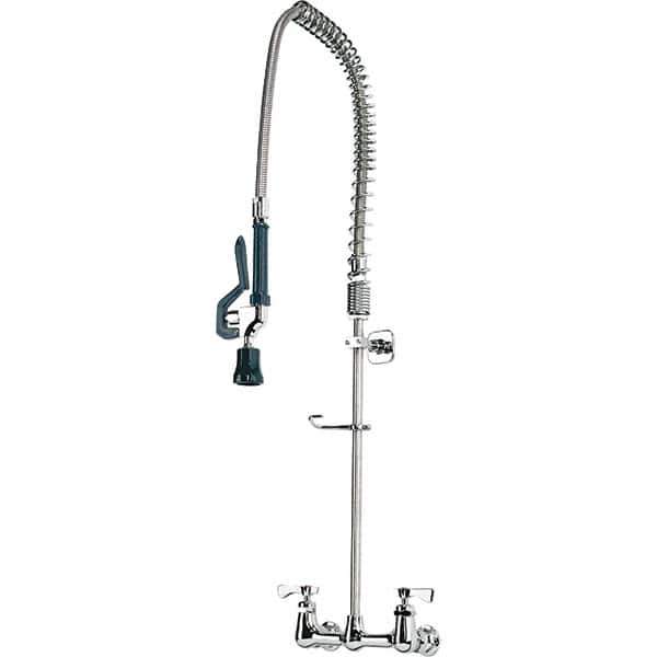 Krowne - Wall Mount, Pre Rinse Faucet with Spray - Two Handle, Color Coded, Blade Handle, Gooseneck Spout with Hose, No Drain - Apex Tool & Supply