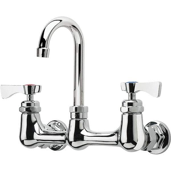 Krowne - Wall Mount, High Arc Service Sink Faucet - Two Handle, Color Coded, Blade Handle, Gooseneck Spout and Nozzle, No Drain - Apex Tool & Supply