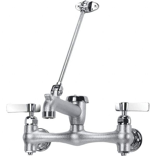 Krowne - Wall Mount, Long Spout Service Sink Faucet - Two Handle, Color Coded, Blade Handle, Spout with Hook, No Drain - Apex Tool & Supply