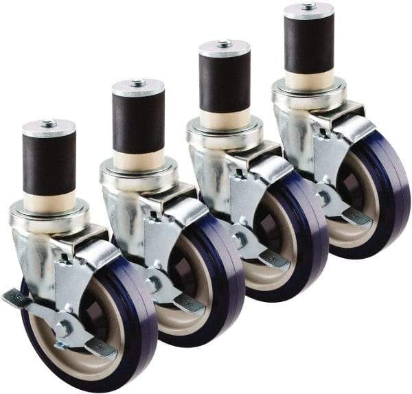 Krowne - 5" Diam x 1" Wide x 6" OAH Stem Mount Swivel Caster with Brake - Polyethylene, 200 Lb Capacity, 1-5/8" Round Stem - Apex Tool & Supply