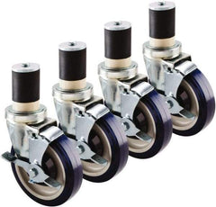 Krowne - 5" Diam x 1" Wide x 6" OAH Stem Mount Swivel Caster with Brake - Polyethylene, 200 Lb Capacity, 1-5/8" Round Stem - Apex Tool & Supply