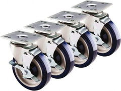 Krowne - 5" Diam x 1" Wide x 6" OAH Top Plate Mount Swivel Caster with Brake - Polyethylene, 200 Lb Capacity, 3-1/2 x 3-1/2" Plate - Apex Tool & Supply