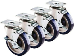 Krowne - 5" Diam x 1" Wide x 6" OAH Top Plate Mount Swivel Caster with Brake - Polyethylene, 200 Lb Capacity, 2-3/8 x 3-5/8" Plate - Apex Tool & Supply