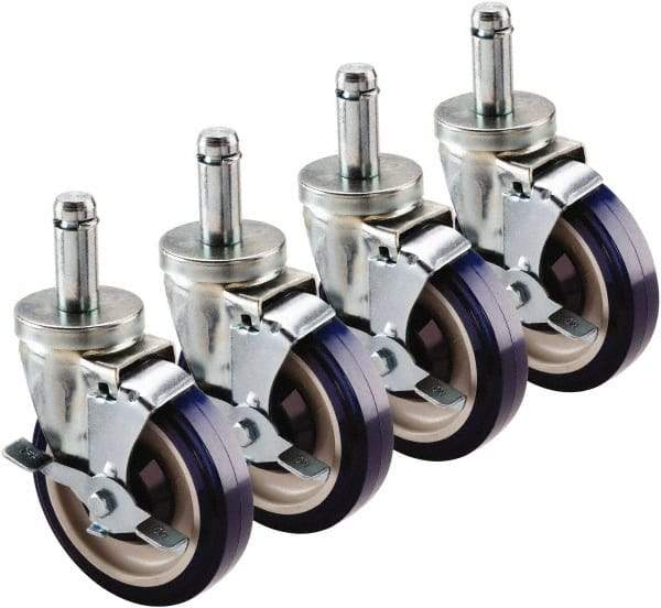 Krowne - 5" Diam x 1" Wide x 6" OAH Stem Mount Swivel Caster with Brake - Polyethylene, 200 Lb Capacity, 1" Round Stem - Apex Tool & Supply