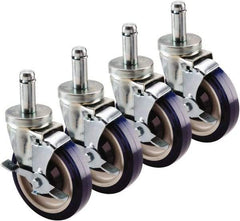 Krowne - 5" Diam x 1" Wide x 6" OAH Stem Mount Swivel Caster with Brake - Polyethylene, 200 Lb Capacity, 1" Round Stem - Apex Tool & Supply