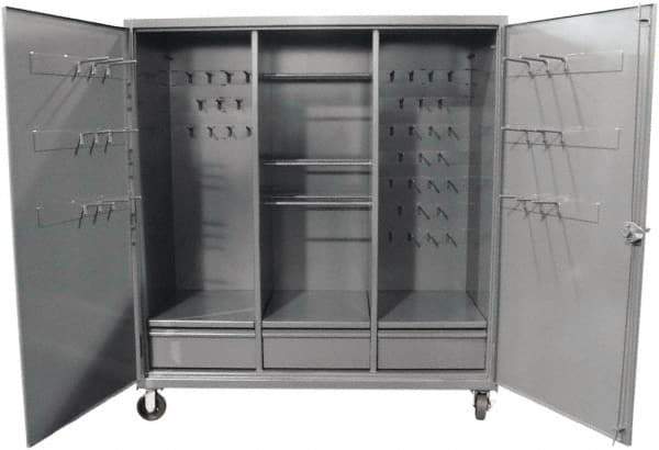 Strong Hold - 3 Shelf 3 Bin Pegboard Storage Cabinet - Steel, 72" Wide x 24" Deep x 80" High, Dark Gray - Apex Tool & Supply
