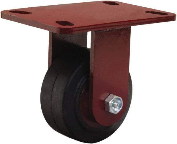 Hamilton - 4" Diam x 2" Wide x 5-5/8" OAH Top Plate Mount Rigid Caster - Rubber Mold on Cast Iron, 300 Lb Capacity, Straight Roller Bearing, 4-1/2 x 6-1/2" Plate - Apex Tool & Supply