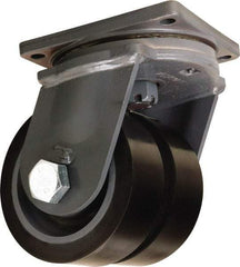 Hamilton - 8" Diam x 3" Wide x 11" OAH Top Plate Mount Dual Swivel Caster - Polyurethane Mold on Forged Steel, 8,800 Lb Capacity, Tapered Roller Bearing, 8-1/2 x 8-1/2" Plate - Apex Tool & Supply