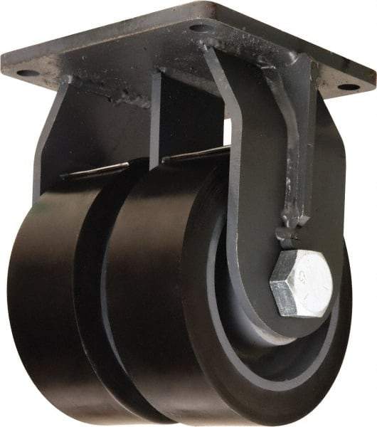 Hamilton - 8" Diam x 3" Wide x 11" OAH Top Plate Mount Dual Rigid Caster - Polyurethane Mold on Forged Steel, 8,800 Lb Capacity, Tapered Roller Bearing, 8-1/2 x 8-1/2" Plate - Apex Tool & Supply