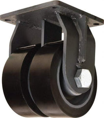 Hamilton - 8" Diam x 3" Wide x 11" OAH Top Plate Mount Dual Rigid Caster - Polyurethane Mold on Forged Steel, 8,800 Lb Capacity, Tapered Roller Bearing, 8-1/2 x 8-1/2" Plate - Apex Tool & Supply