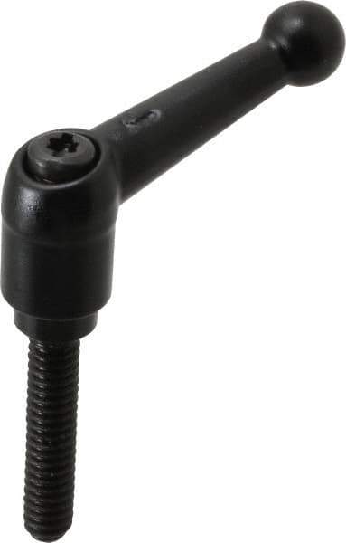 KIPP - 1/4-20, 13mm Hub Diam, Zinc Die Cast (Steel Components) Threaded Stud Adjustable Clamping Lever - 1.18" Stud Length, 46mm OAL, 32.5mm High - Apex Tool & Supply