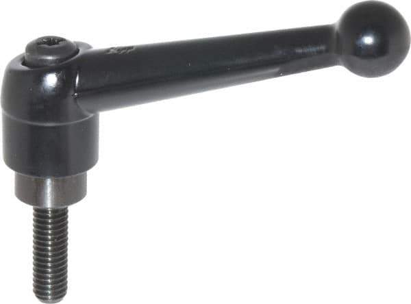KIPP - 3/8-16, 0.98" Hub Diam, Zinc Die Cast (Steel Components) Threaded Stud Adjustable Clamping Lever - 1.18" Stud Length, 4-1/4" OAL, 2.64" High - Apex Tool & Supply